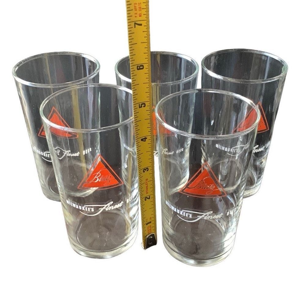 Vintage 1960s Blatz Beer Brown Glass Triangle Logo Set Lot of 6 Classic